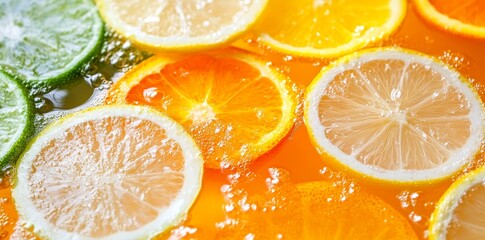 Citrus fruit slices floating in juice.