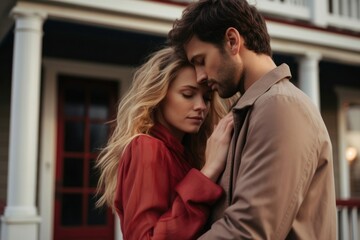 Fototapeta premium Couple hugging adult disappointment affectionate.