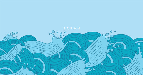Obraz premium Hand drawn wave japanese style background, asian design element