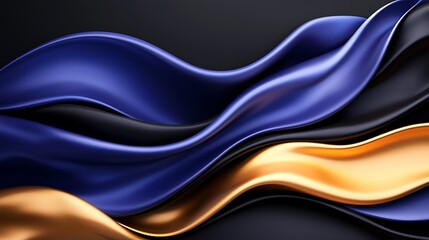 Abstract Flowing Fabric Waves in Blue Gold and Black