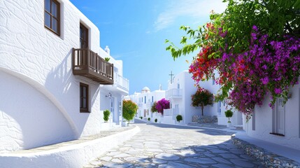 Whitewashed village street in Greece