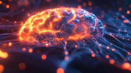 A glowing brain made of interconnected data streams – Representing "Intellectual Capital," where knowledge, experience, and intellectual property flow together as the driving force of economic growth.