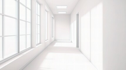 Fototapeta premium Bright Contemporary Office Corridor with Large Windows and Minimalist Design