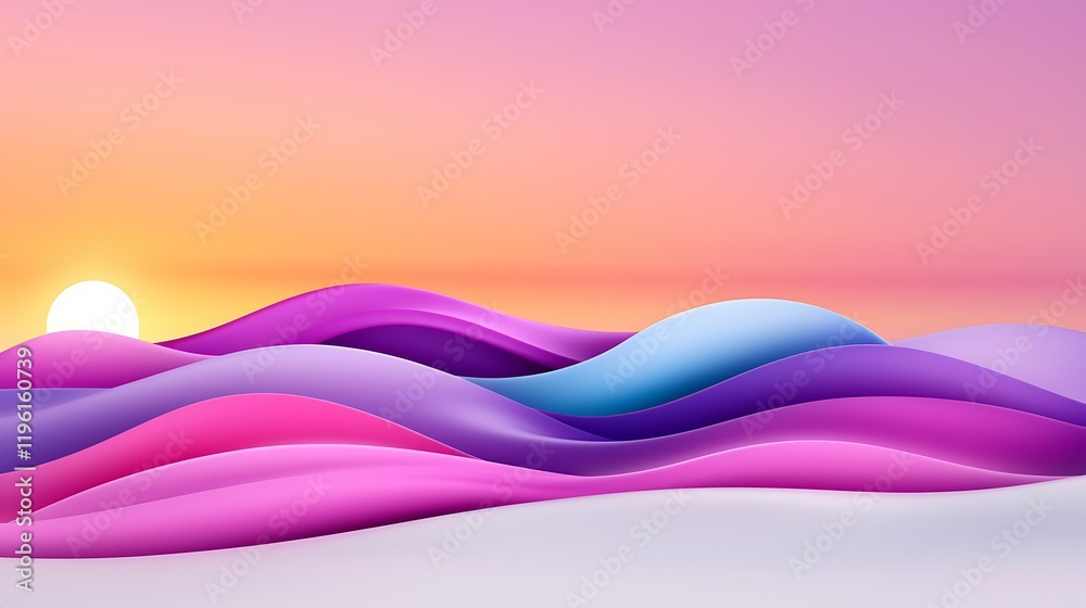 Sticker Abstract Pastel Sunset Landscape with Flowing Waves