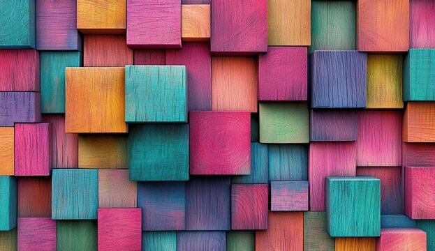 Vibrant Colored Wooden Blocks Create Abstract Art Design