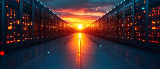 Sunset view of a server room.