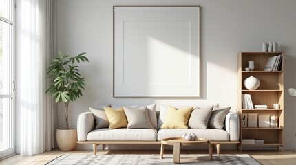 Naklejka premium Modern Boho living room interior style. Empty wall mock up. Wall art. wall background. 3d rendering, 3d illustration