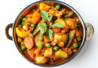Vegetable korma served in a metal bowl