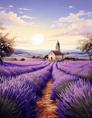 French Lavender Wedding Invitation Background. floral illustrations, and rustic charm, with copy space in the middle for text

