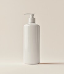 White pump bottle on beige background. (1)