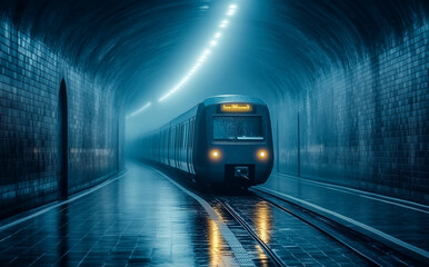 Naklejka premium A train is traveling through a tunnel