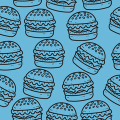 Burger hand drawn seamless pattern