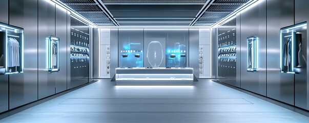Futuristic Retail Store Design: Exploring Innovative Displays and Interactive Technology in Modern Shopping Experiences.