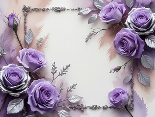 Elegant purple roses with silver accents and a watercolor background
