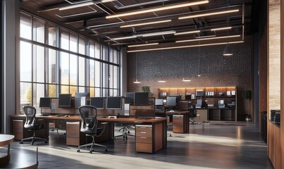 Modern Office Workspace with Stylish Furniture and Bright Natural Light Creating an Inviting Atmosphere
