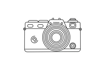 single line art photography camera outline flat vector