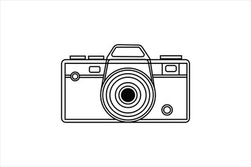 single line art photography camera outline flat vector