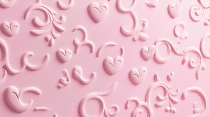 Pink Embossed Hearts and Floral Swirls Design