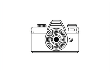 single line art photography camera outline flat vector