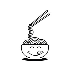 thin line happy bowl with noodle ramen.