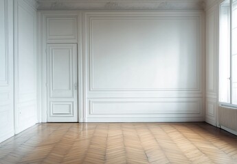 Minimalist White Room with Elegant Wood Flooring and Soft Natural Light
