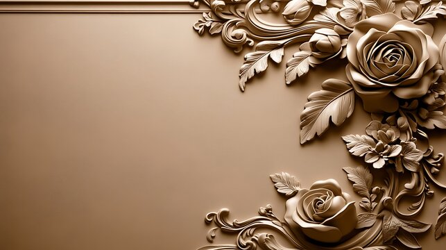 Elegant Rose Floral Carving Design on Tan Panel