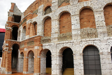 Architectural details of the replica Roman amphitheater in Salou, Spain showcasing its intricate design and structure