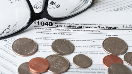1040 Tax Form, Federal Income Tax Return, Individual Filing Document, Paper Close-Up