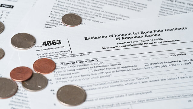 Form 4563, Exclusion of Income for Bona Fide Residents of American Samoa, Tax Document Close-Up