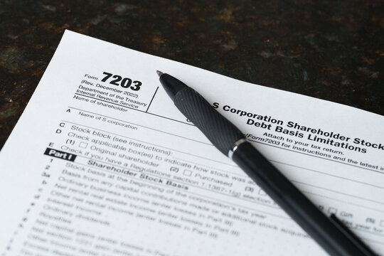 Form 7203, S Corporation Shareholder Stock and Debt Basis Limitations, Tax Document Close-Up