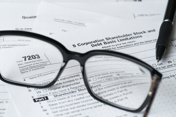 Form 7203, S Corporation Shareholder Stock and Debt Basis Limitations, Tax Document Close-Up