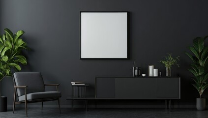 Modern Dark Living Room Interior Design with Mockup Poster