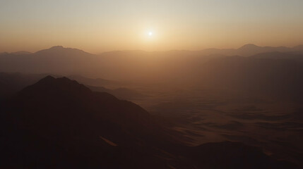 Fototapeta premium Desert Sunset Over Mountain Ranges, sunrise, mountains, landscape, scenery, nature