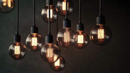 Stylish Vintage Light Bulbs Hanging in a Contemporary Setting with Warm Glow
