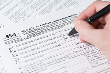 Obraz premium SS-4 Form, Application for Employer Identification Number, IRS Tax Document Close-Up
