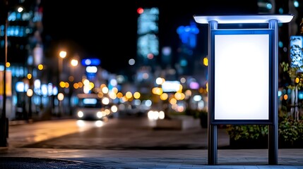 Blank Billboard on City Street at Night
