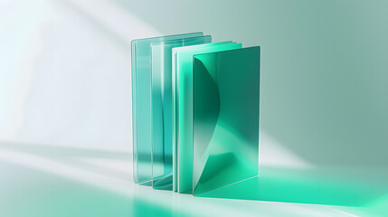 Translucent Green Glass Panels with Modern Geometric Shadows