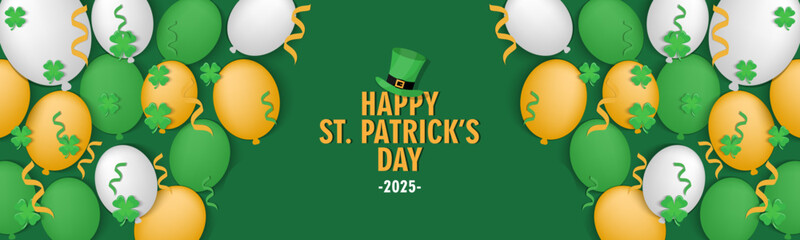 Saint Patrick's Day horizontal banner background on geen and white color, Bright and attractive festive advertising banner for Saint Patrick's Day