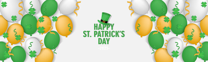 Saint Patrick's Day horizontal banner background on geen and white color, Bright and attractive festive advertising banner for Saint Patrick's Day