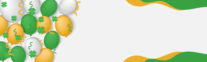 Saint Patrick's Day horizontal banner background on geen and white color, Bright and attractive festive advertising banner for Saint Patrick's Day