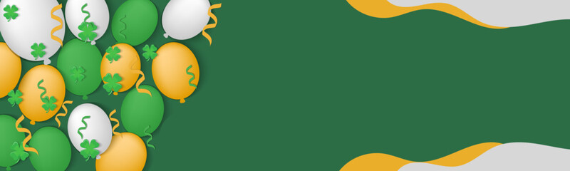 Saint Patrick's Day horizontal banner background on geen and white color, Bright and attractive festive advertising banner for Saint Patrick's Day