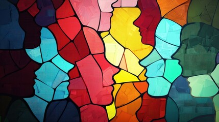 A glowing mosaic of faces representing unity in cultural and linguistic diversity