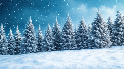 Obraz premium A serene winter landscape featuring snow-covered trees under a starry sky, evoking a peaceful and magical atmosphere.