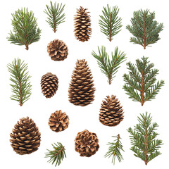 Collection of Pine Cones and Evergreen Sprigs