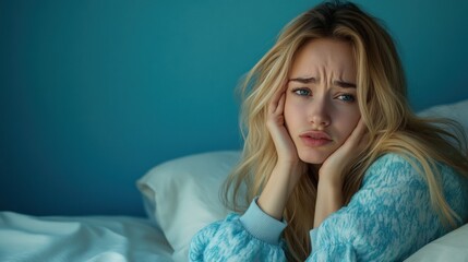 Obraz premium Troubled Young Woman Contemplating in Bed