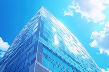 Modern Glass Building Architecture: Design, Construction, and Aesthetics under a Bright Sky