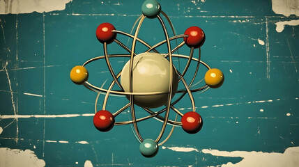 Retro Atomic Model Illustration, atomic structure, science, physics, chemistry, vintage