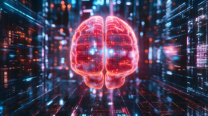 Obraz premium Digital Brain in Cyberspace, artificial intelligence, machine learning, neural network, deep learning, technology