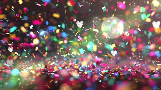 abstract festive frame with many falling tiny confetti seamless looping overlay 4k virtual video animation background