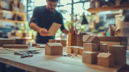 Small Business Owner Designing Cardboard Packaging
